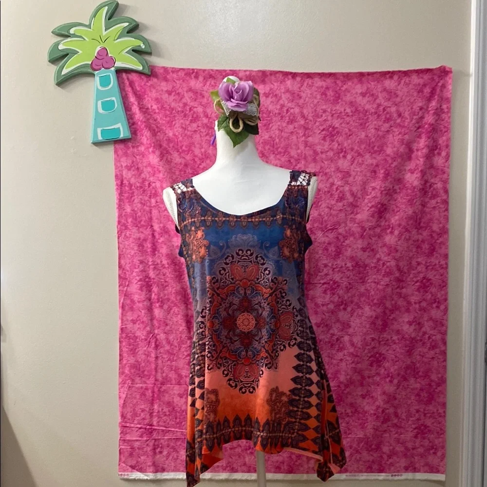 Asymmetrical Red, Blue and Black Sleeveless Tank Top - Picture 1 of 7